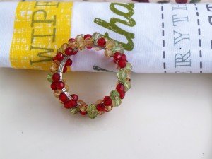 Set of 4, Acrylic Multicolored Beaded Napkin Ring