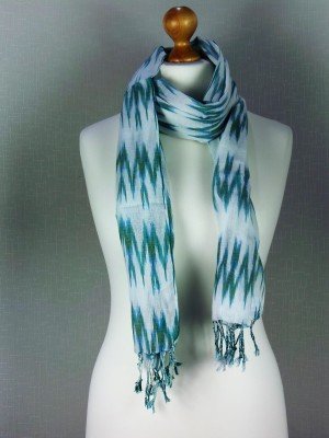 Lightning Green Print Fine Cotton Scarf with rope knitted frills